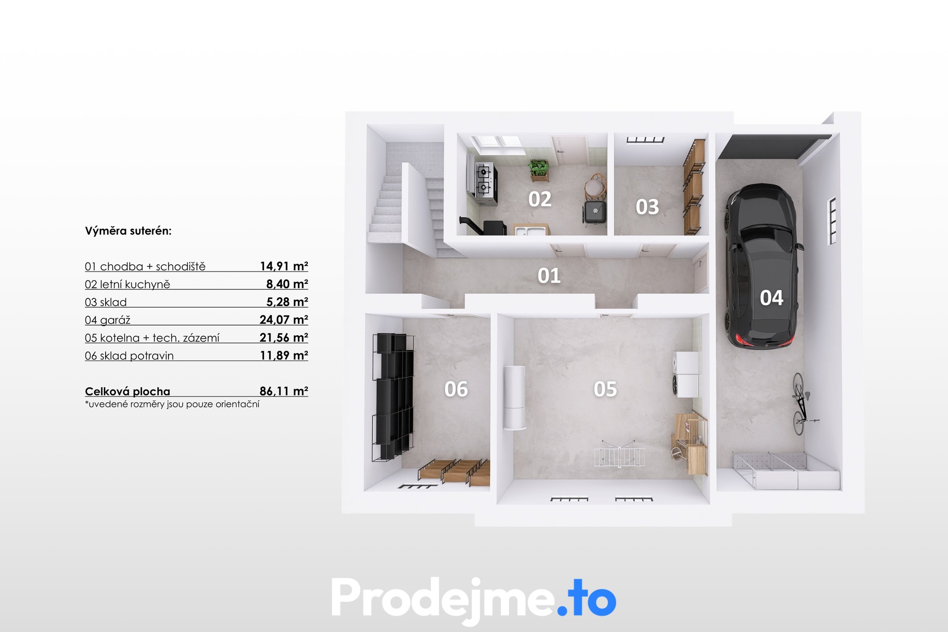 3D půdorys - suterén